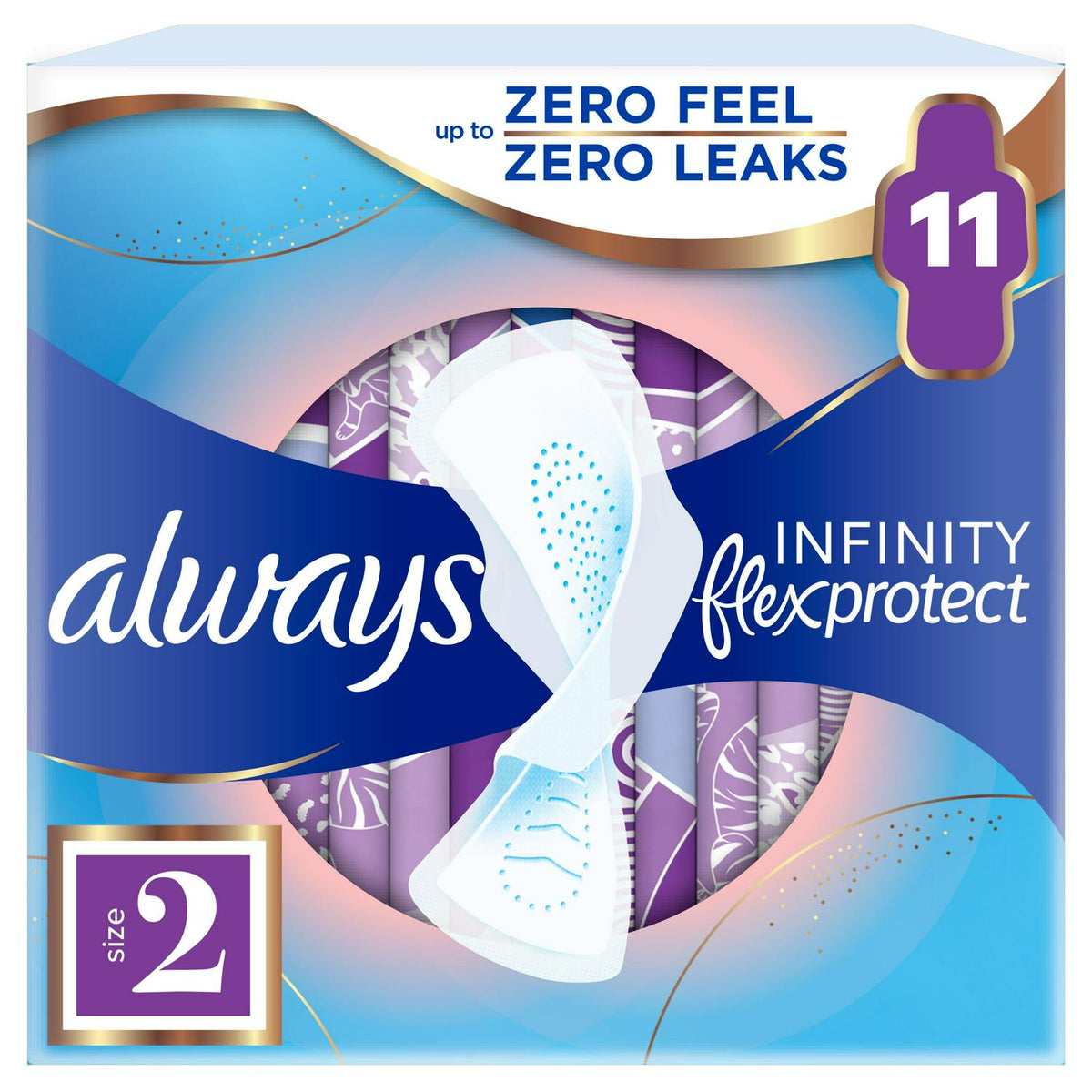 Always Infinity Flex Protect Long Sanitary Towels Winged Pads Size 2, x11