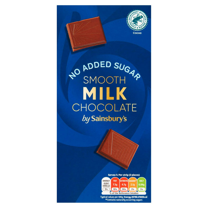 Sainsbury's no added sugar milk chocolate 100g (British brand)