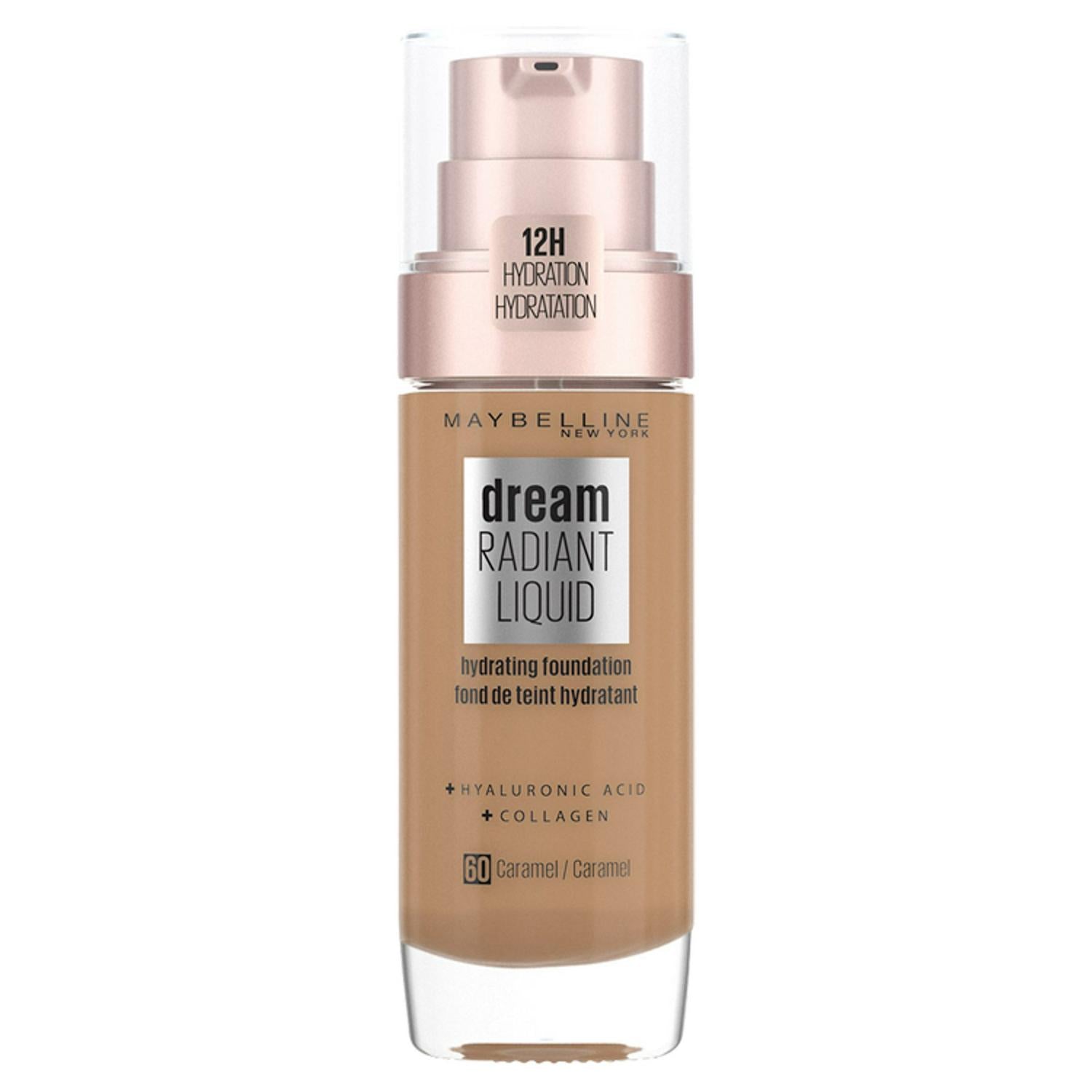 Hydrating Medium Coverage Liquid Foundation with Hyaluronic Acid and Collagen in Caramel Shade