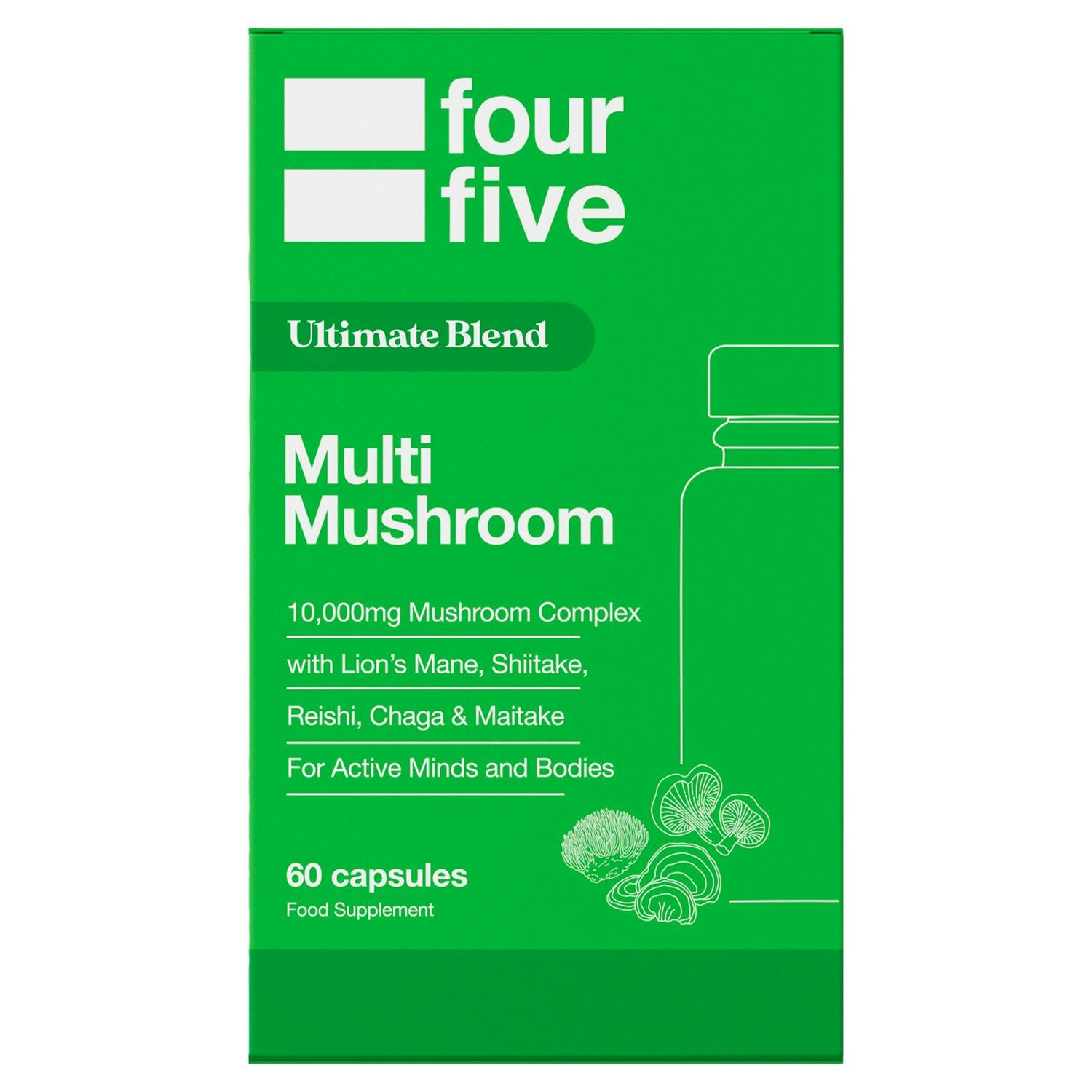 Fourfive Ultimate Blend Mushroom Supplement Capsules 60 count - British product