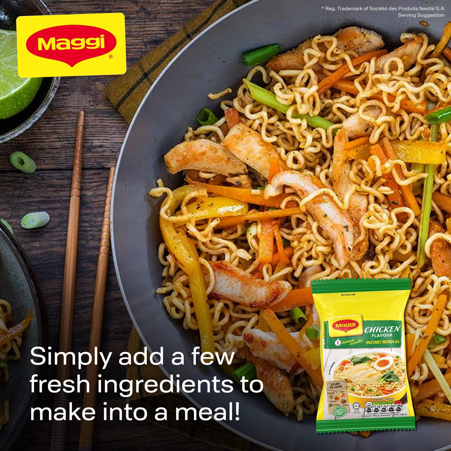 Maggi chicken flavour instant noodles 5 pack 74g, imported from the UK