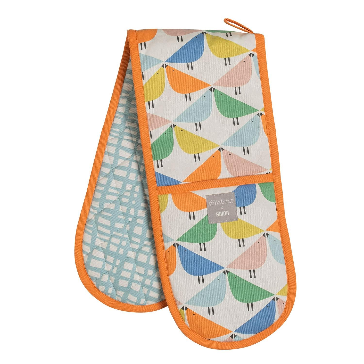 Habitat x Scion double oven gloves with Lintu & Aria kissing birds design, 92cm long, UK version