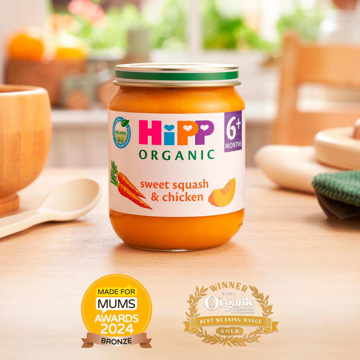 HiPP organic sweet squash chicken baby food 125g, UK version