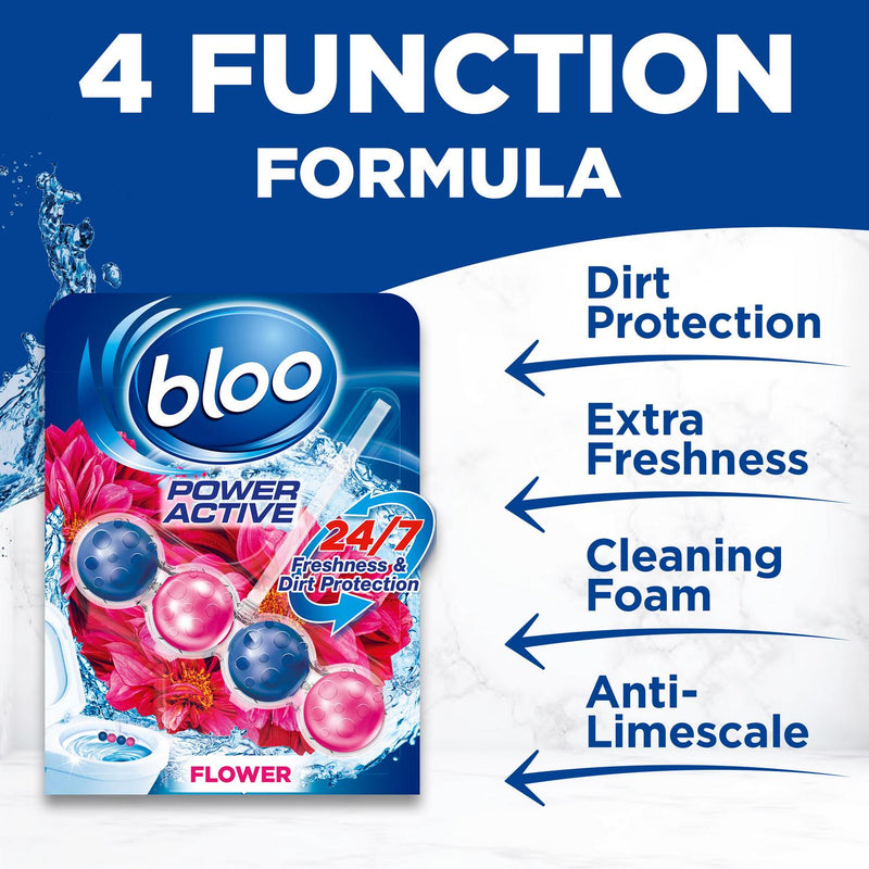 Bloo Power Active toilet rim block flower scent 3x50g - British product