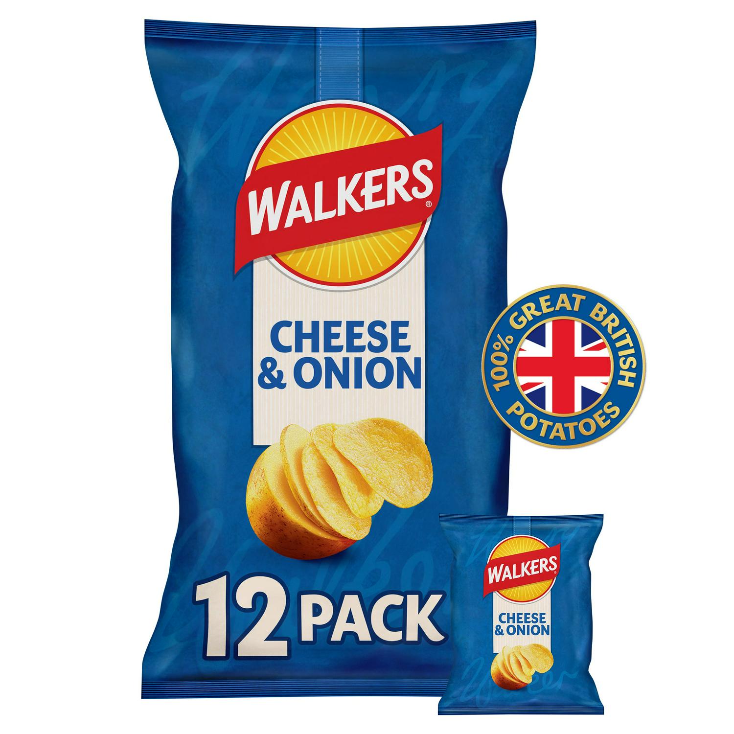 Walkers Cheese & Onion Flavour Crisps Multipack 12x25g (British brand)