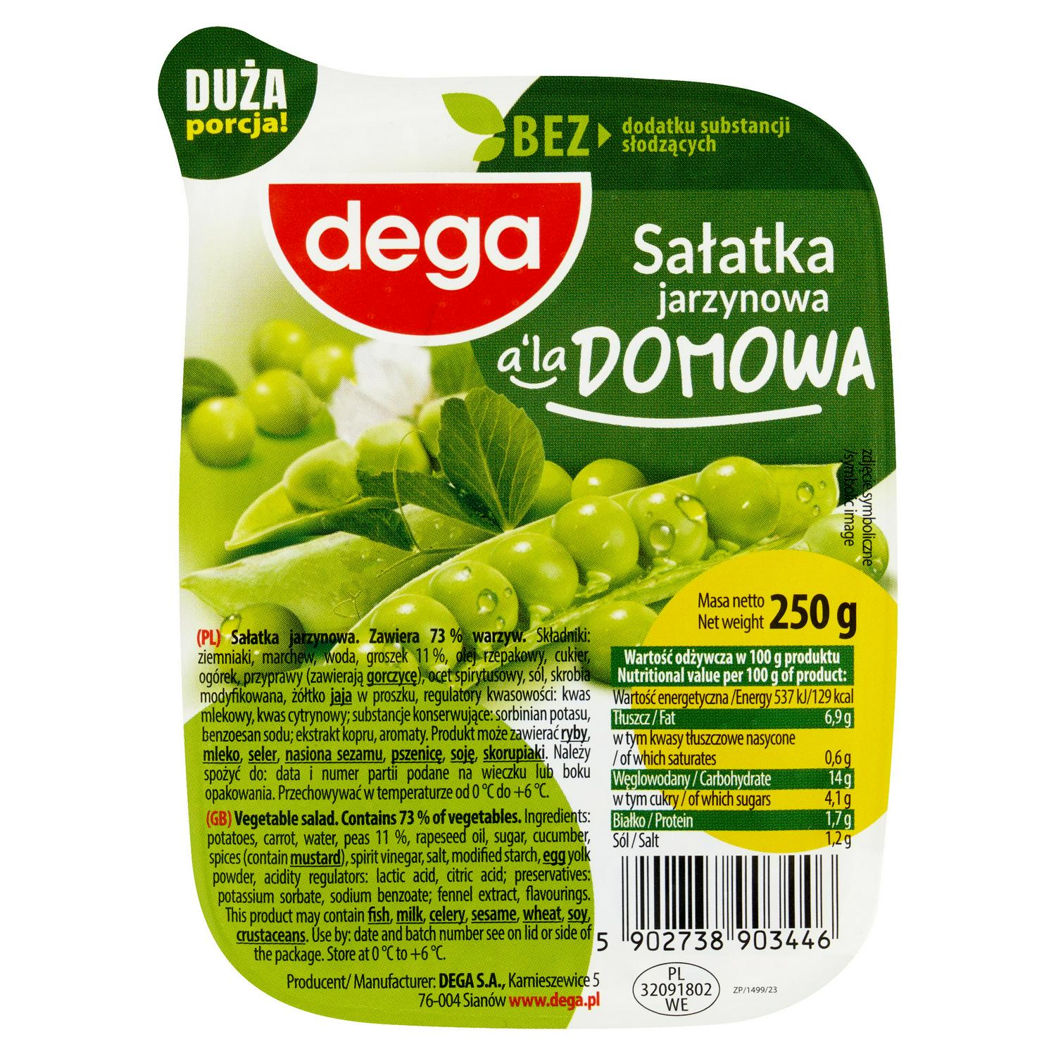 Salade de légumes Dega, mélange de légumes 280 g - Produit britannique