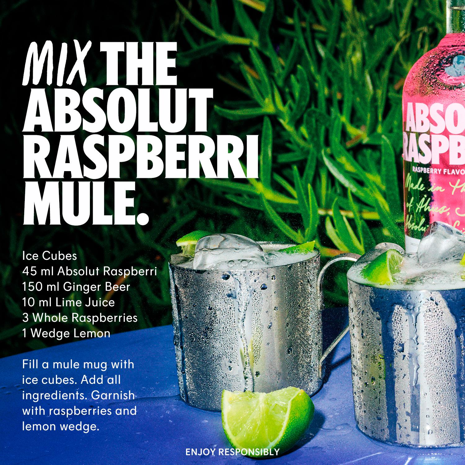 Absolut raspberry flavoured vodka 700ml bottle - British product