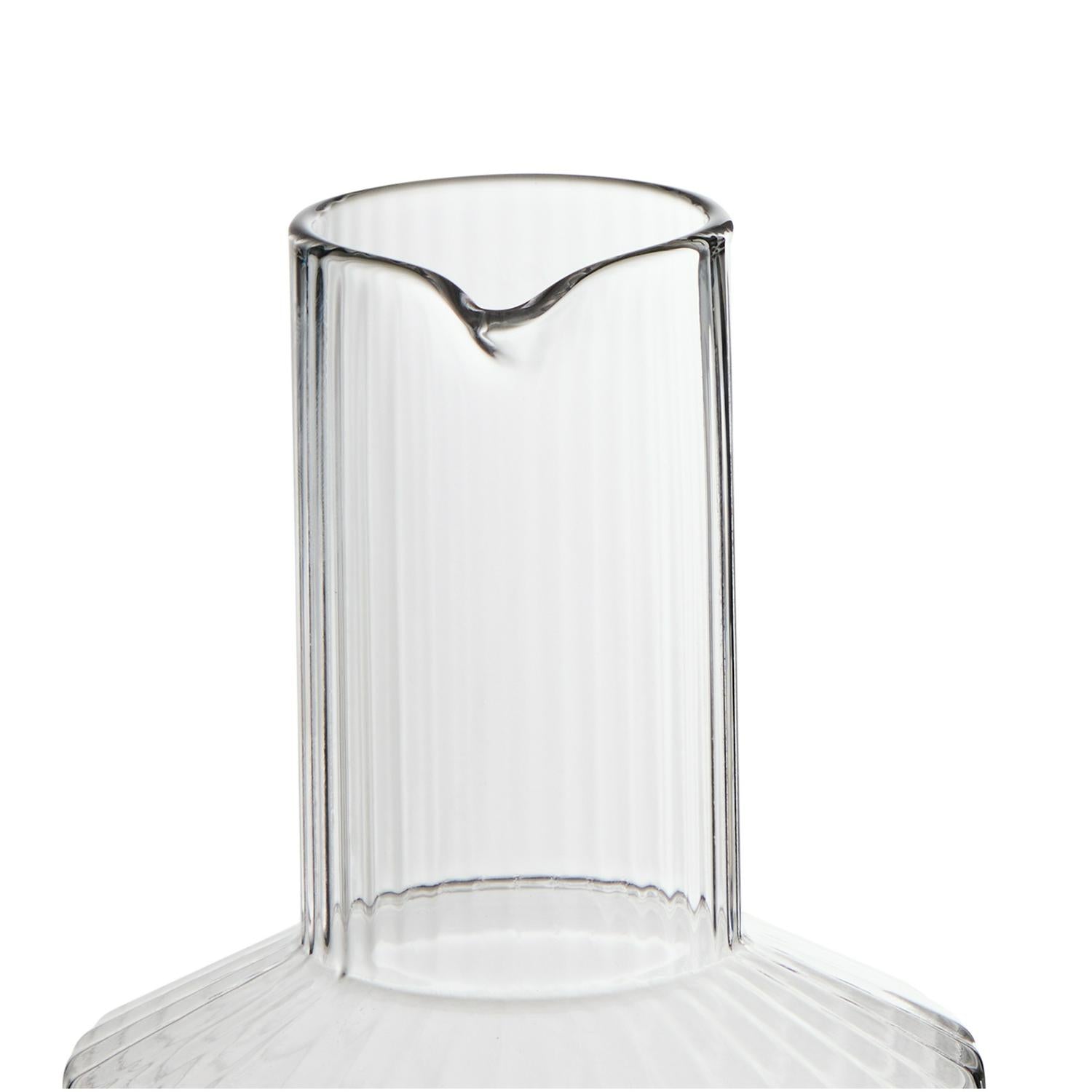 Wide Ribbed Soda Lime Glass Carafe with Spout, 1096ml