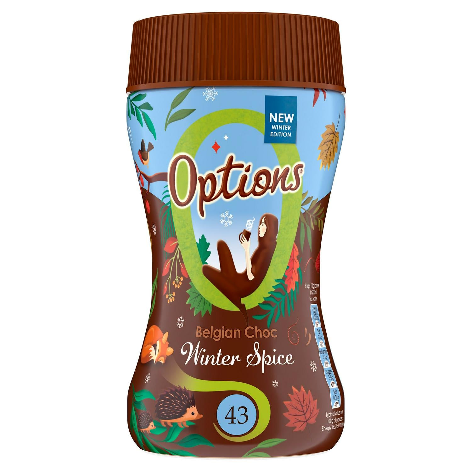 Options Belgian Choc Winter Spice hot chocolate drink 220g (British brand)