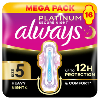 Sainsburys Always Platinum Night Sanitary Towels Size 5 Wings Pack of 16- اشترِ عبر الإنترنت من McGrocer