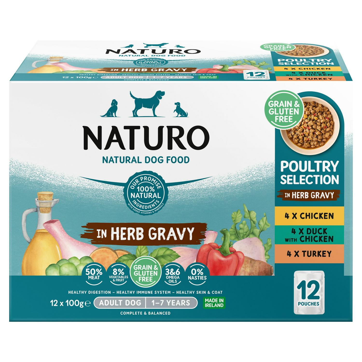 Naturo Poultry Selection Dog Food Pouch 12 x 100g, imported from the UK