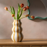 Habitat hand painted stripe vase mustard H25cm, UK version