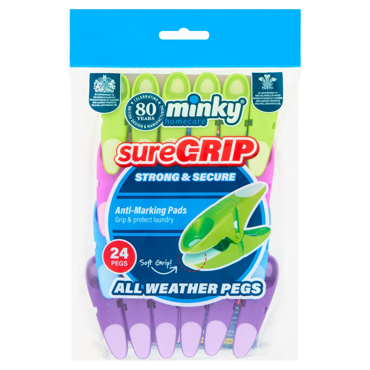 Minky Sure Grip Clothes Pegs Pack of 24, imported from the UK