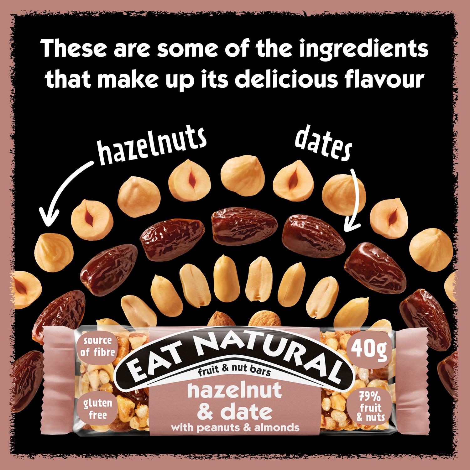 Hazelnut and Date Fruit and Nut Bar with Peanuts and Almonds 40g
