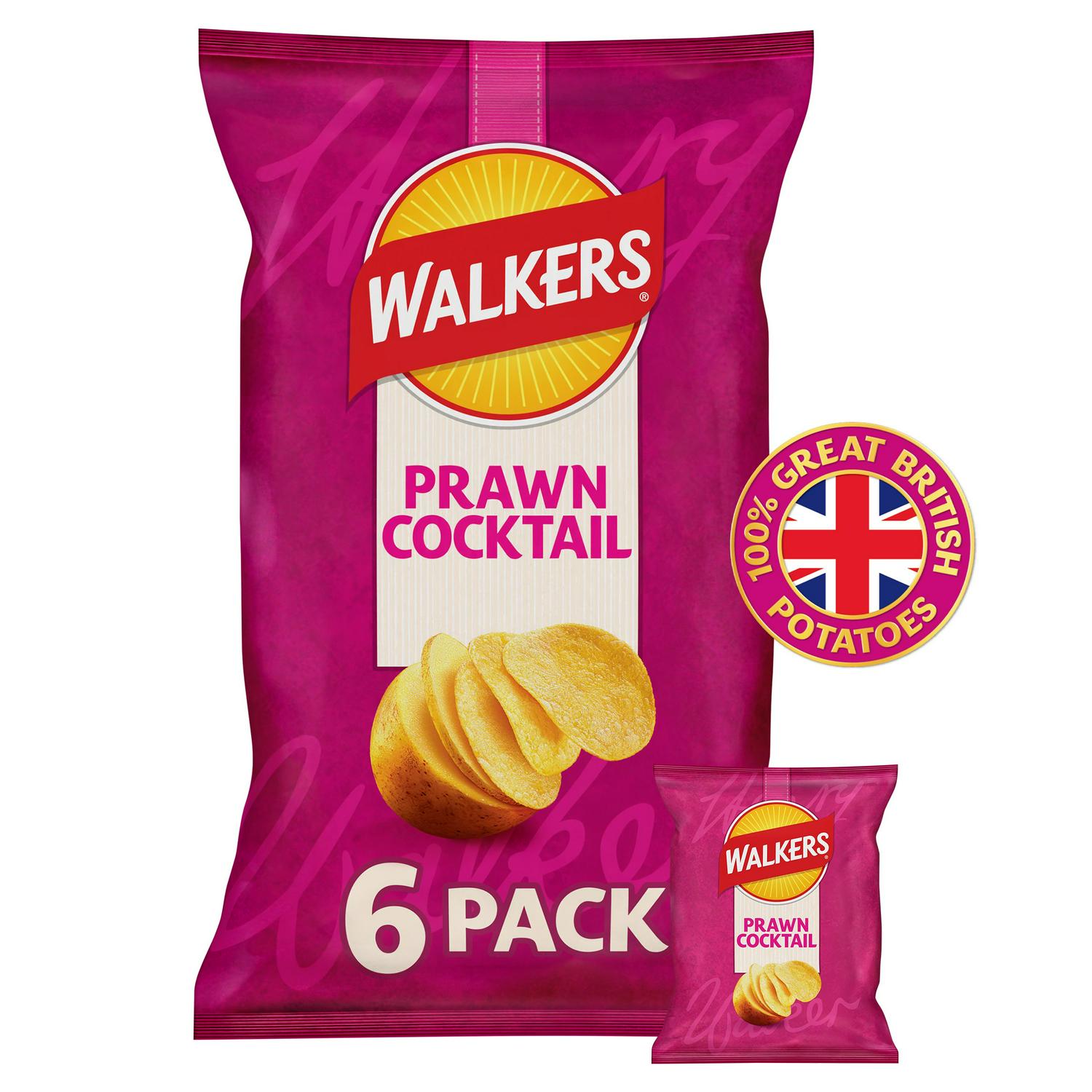 Walkers Prawn Cocktail crisps multipack 150g, imported from the UK