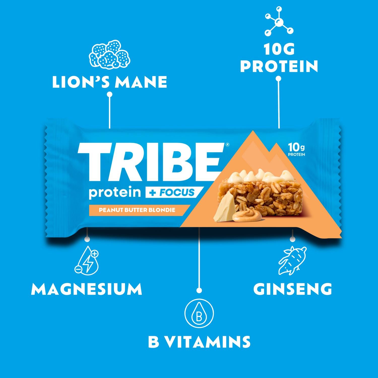 Tribe Protein & Focus Peanut Butter Blondie 60g (British brand)