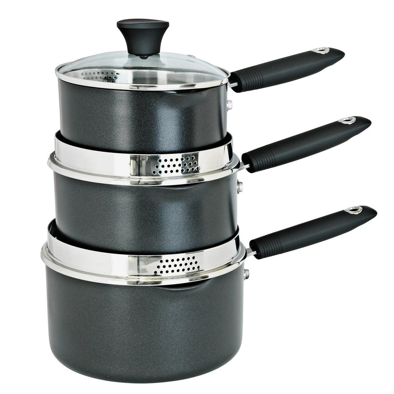 Habitat 3 piece aluminium pan set black imported from the UK