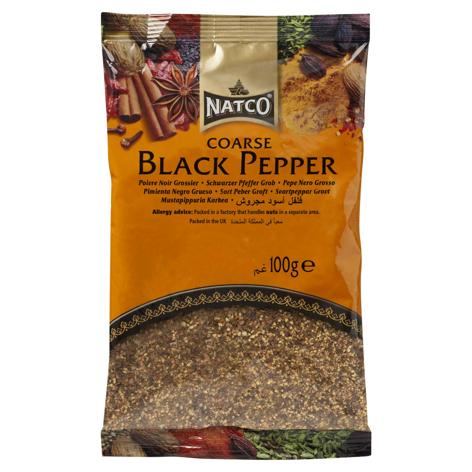 Natco Black Pepper Coarse Ground Pepper 100g, imported from the UK