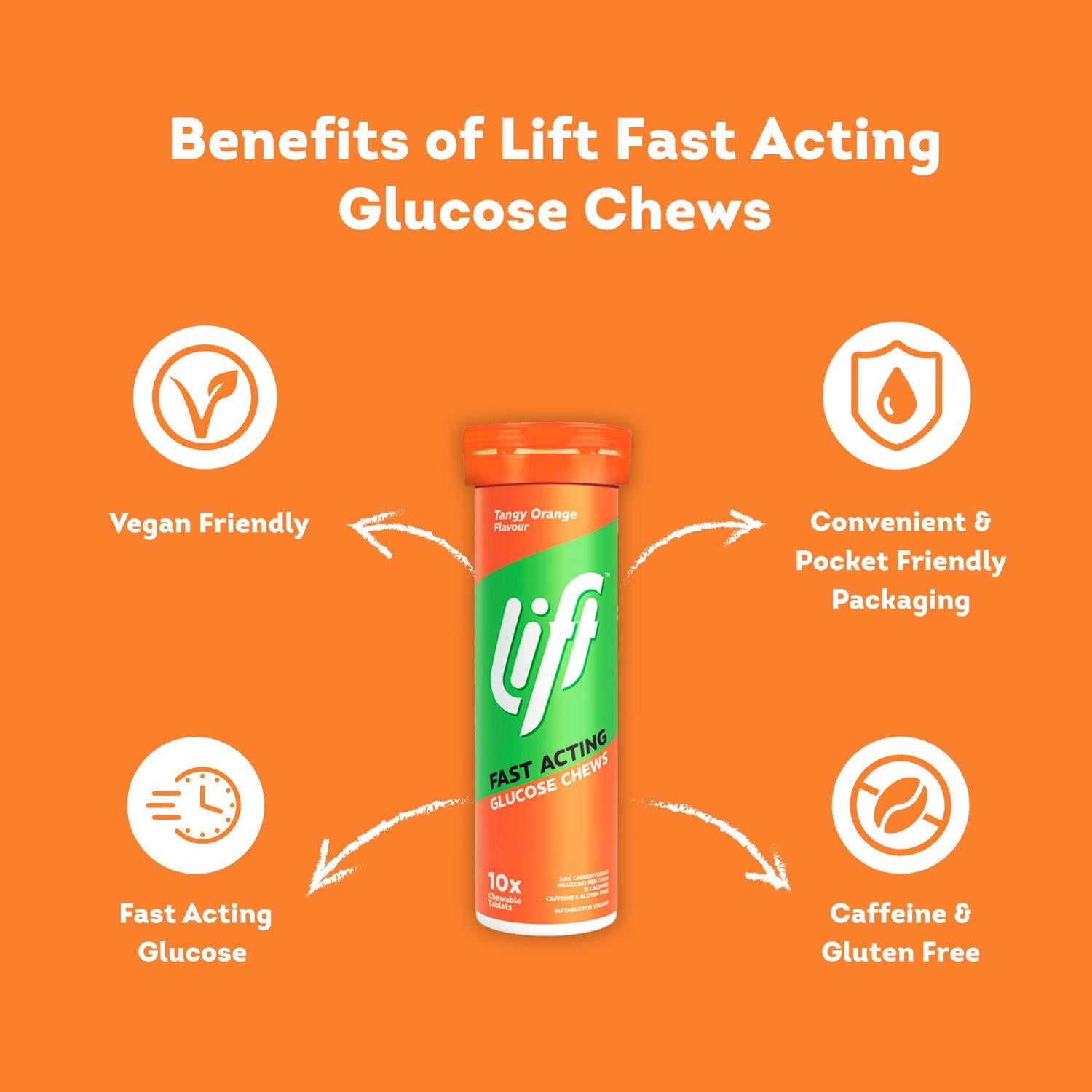 Lift orange flavoured fast acting glucose chews 40g, UK version