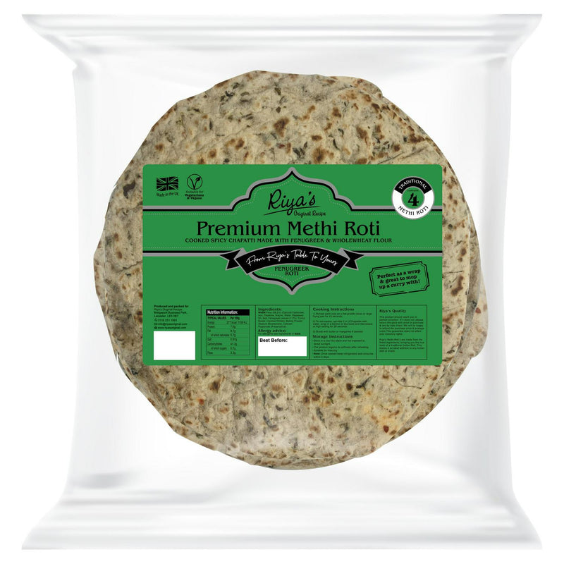 Riya's Methi Roti wholewheat x4, imported from the UK