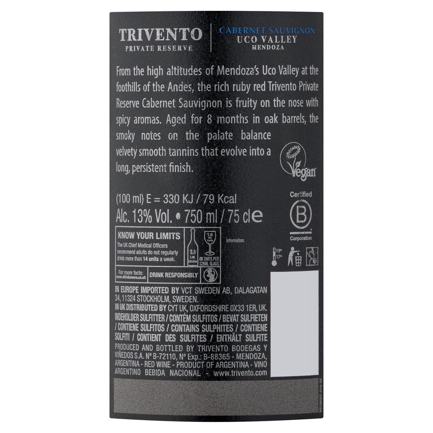 Trivento Private Reserve Cabernet Sauvignon Red Wine 75cl (British brand)
