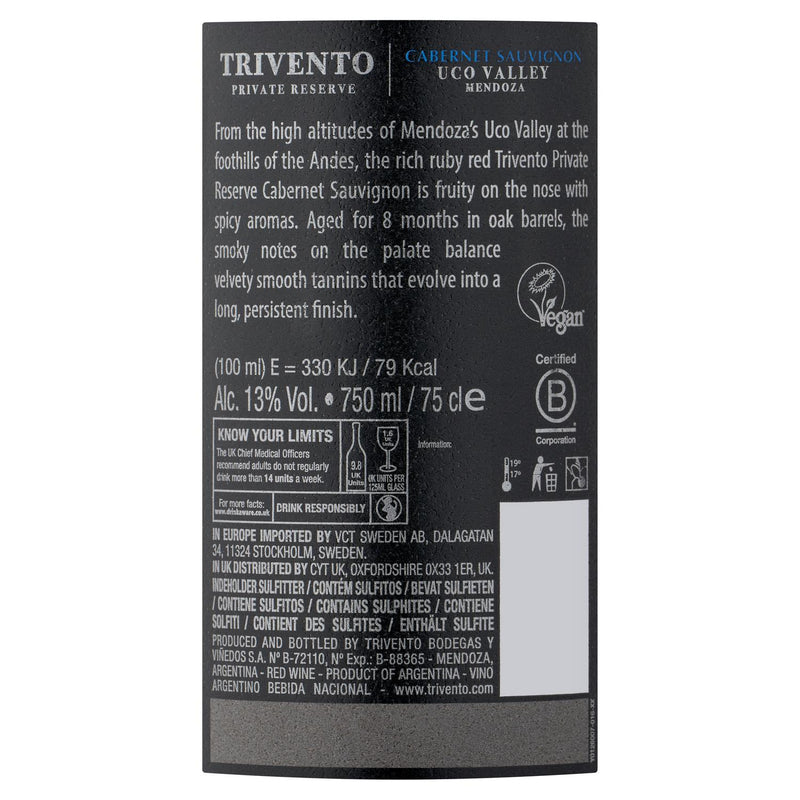 Trivento Private Reserve Cabernet Sauvignon Red Wine 75cl (British brand)