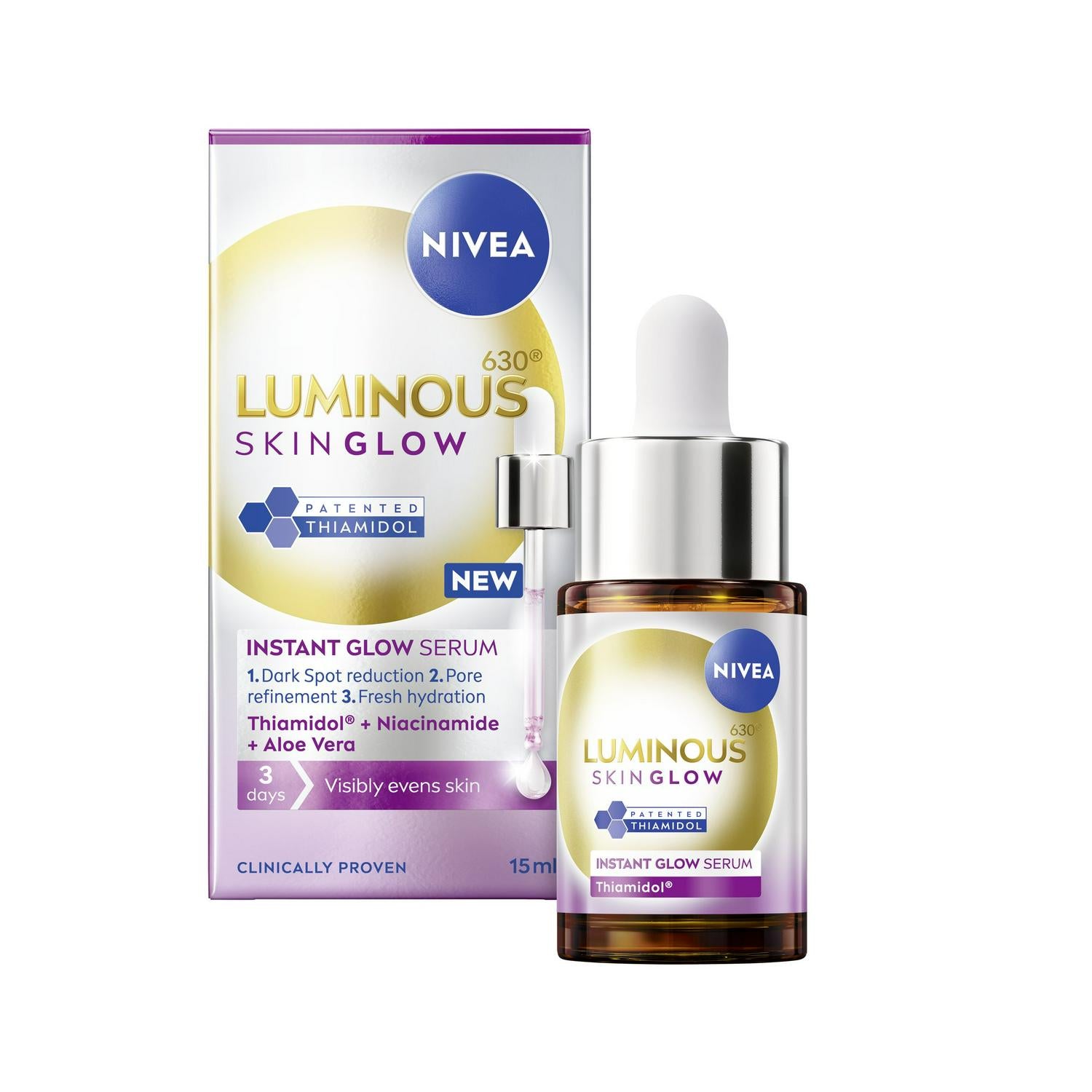 Nivea Luminous630 Instant Glow Serum 15ml, imported from the UK