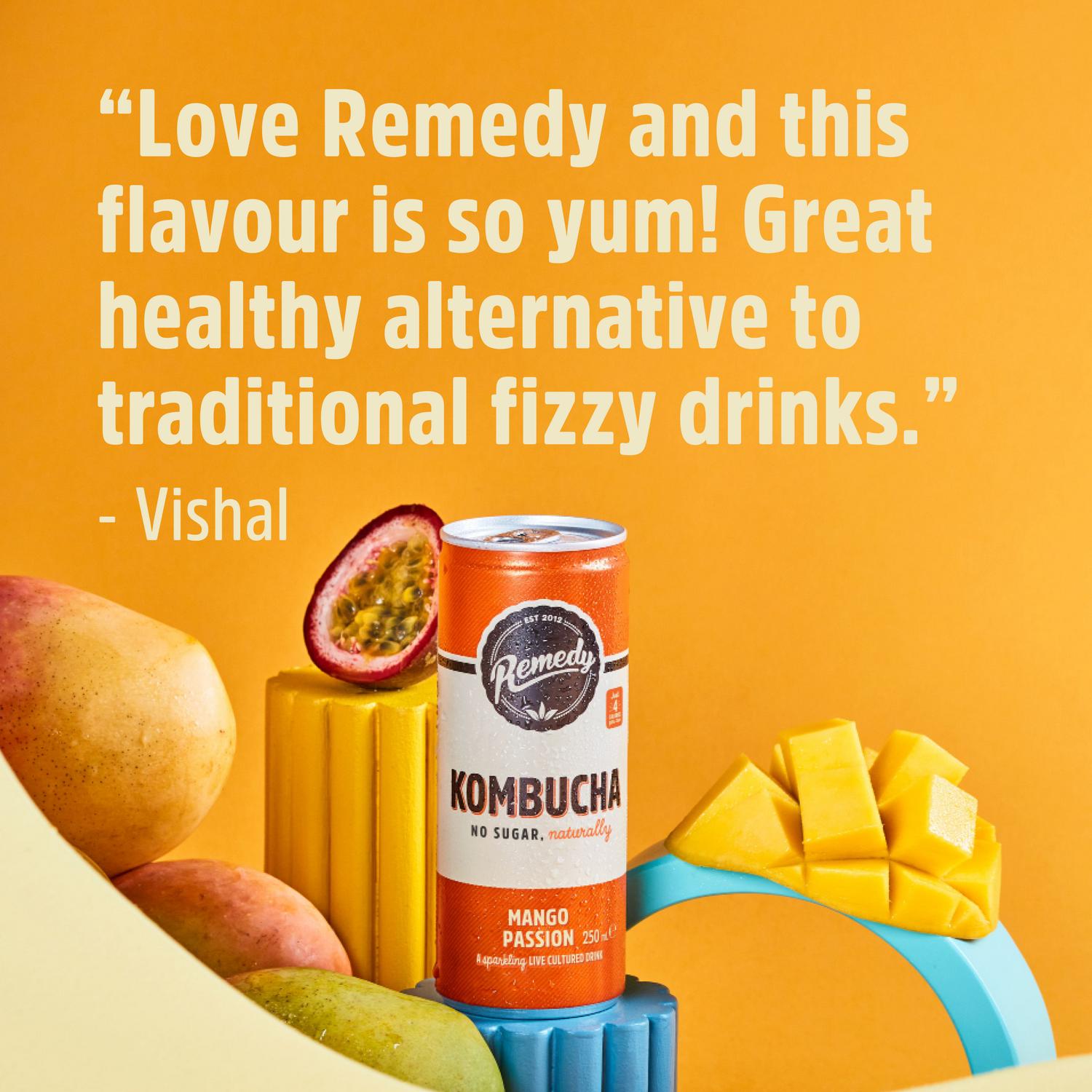 Remedy kombucha mango passion 4x300ml, imported from the UK