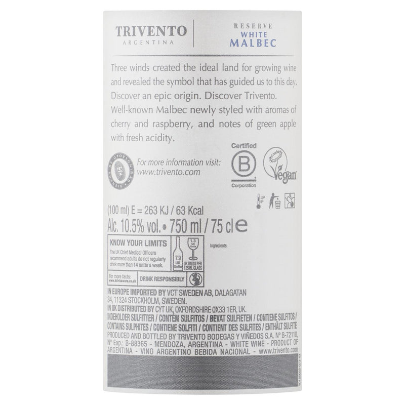 Trivento Reserve White Malbec Wine 75cl (British brand)