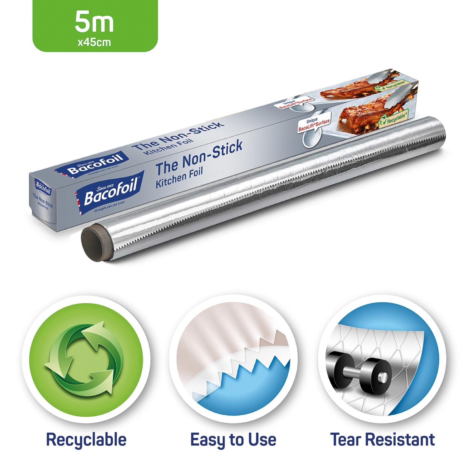 Bacofoil non-stick aluminium foil roll 450mmx5m, UK version