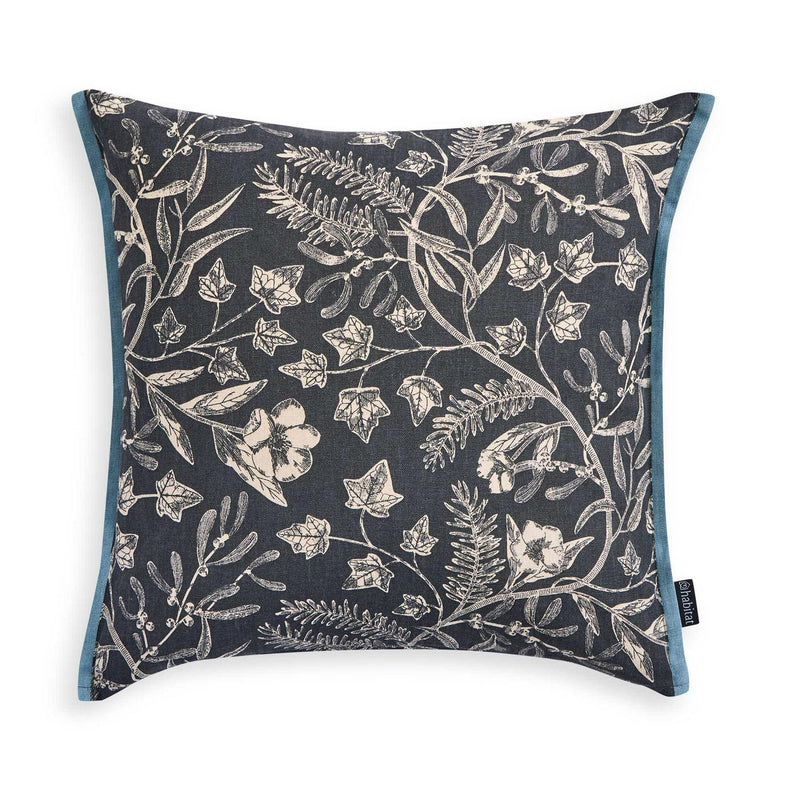 Habitat mono printed winter floral cushion navy 43cm, imported from the UK