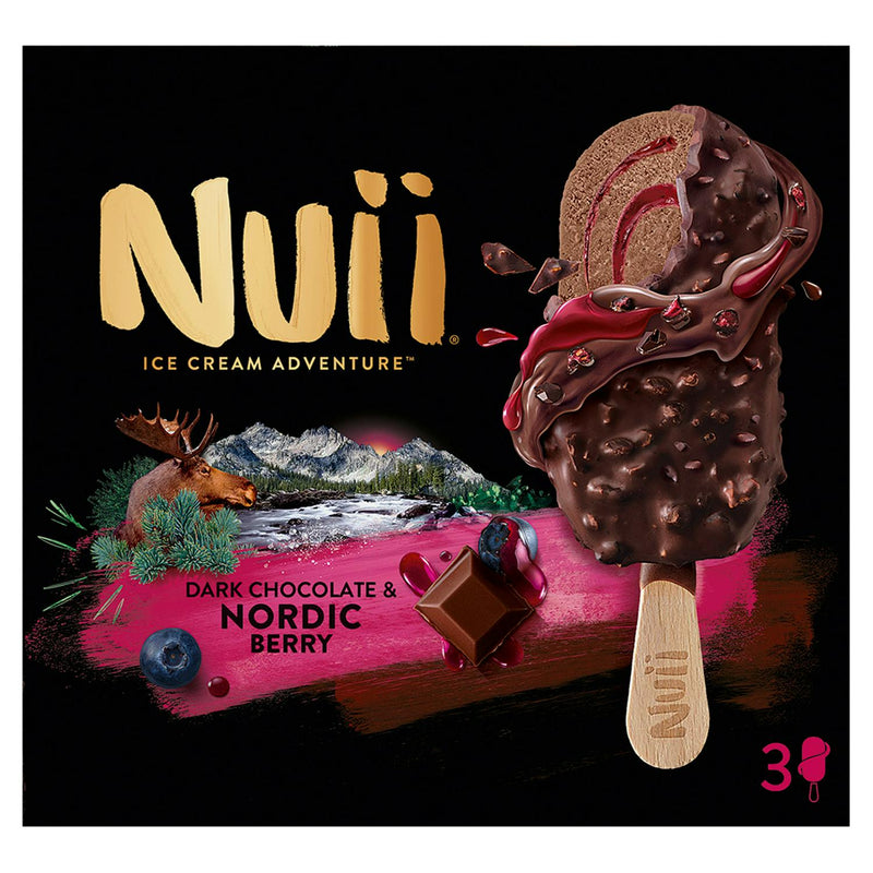 Nuii dark chocolate nordic berry ice cream 3x90ml, imported from the UK