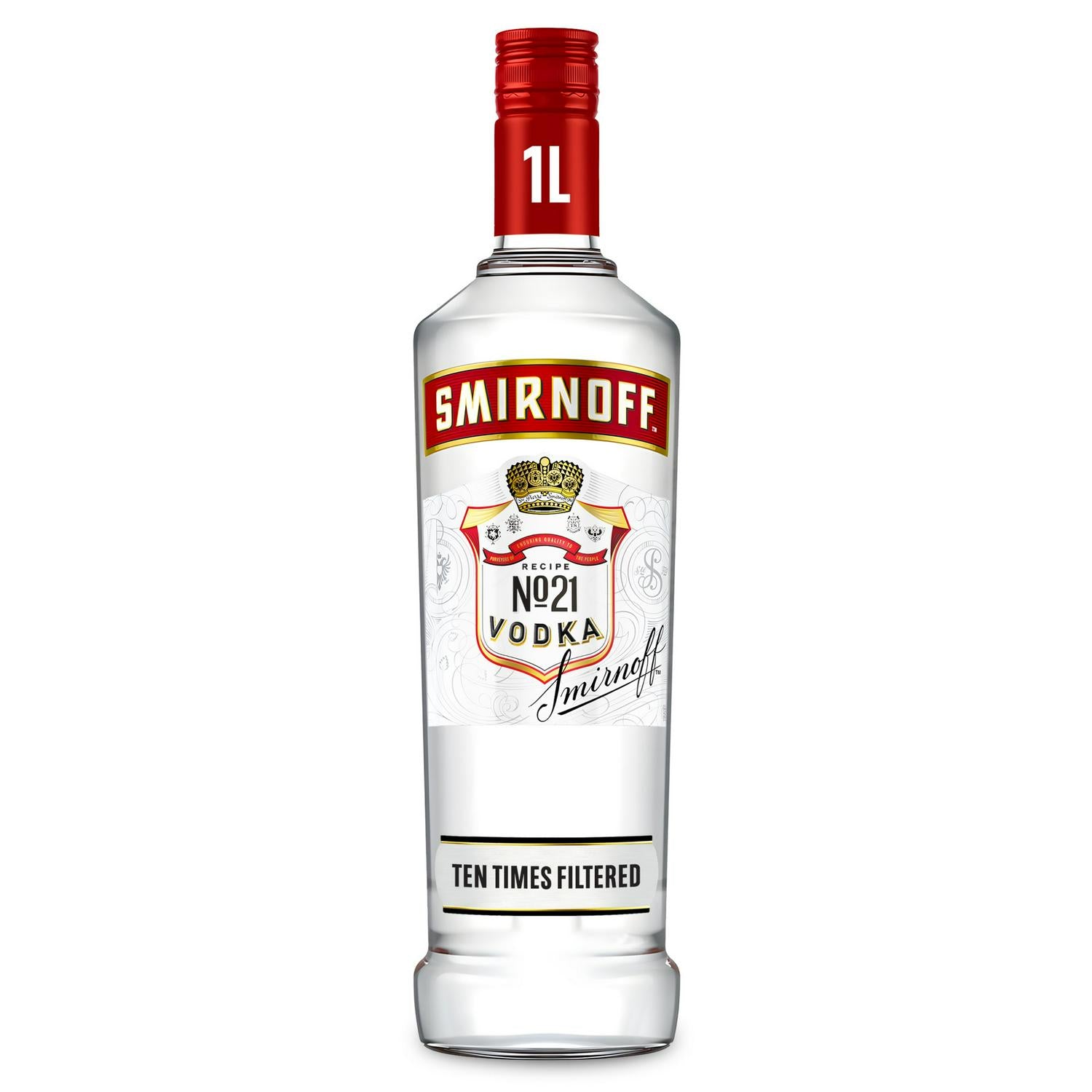 Smirnoff Premium Red Label Vodka 1 Litre glass bottle (British brand)
