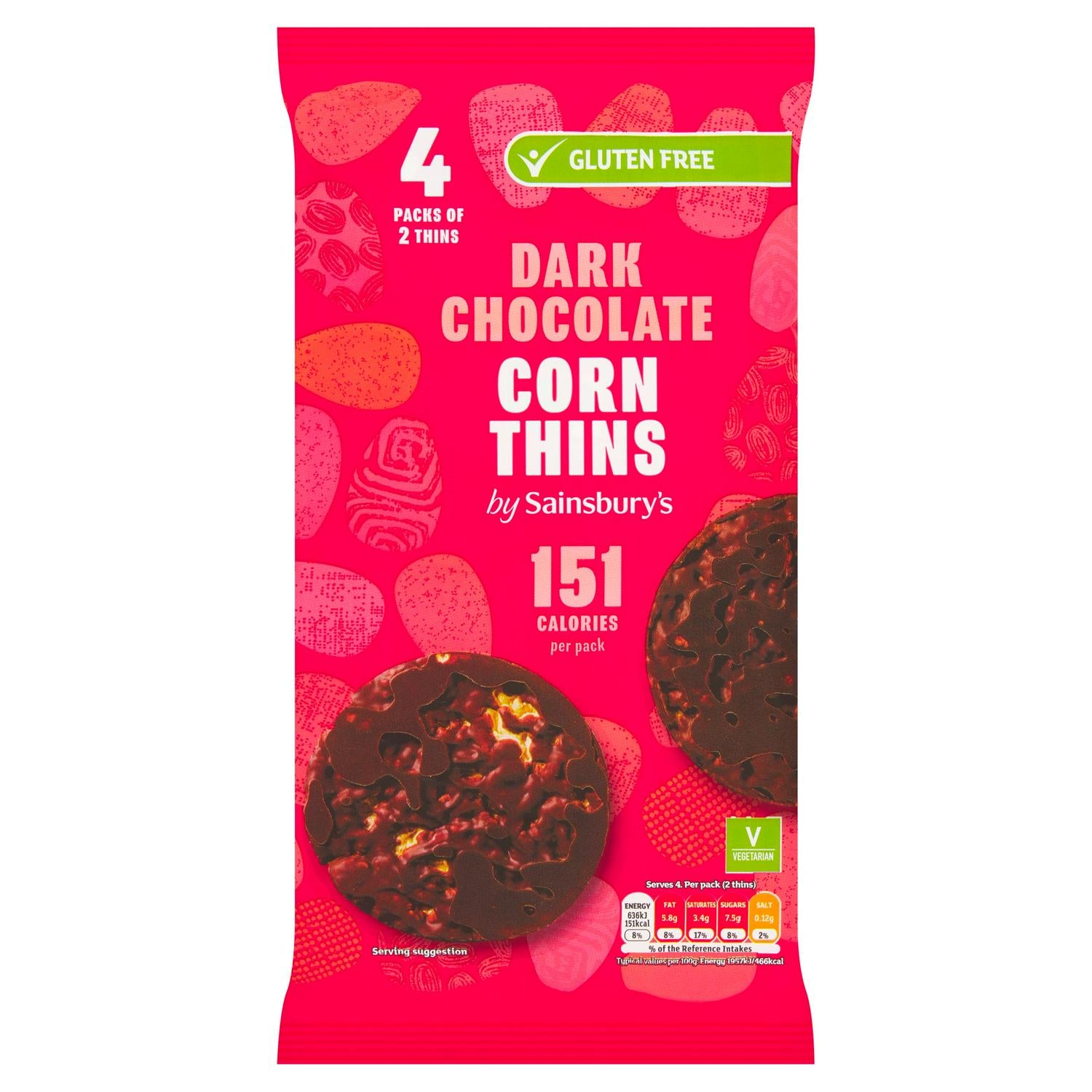 Sainsbury's dark chocolate corn thins snack pack 4 x 22.5g (British brand)