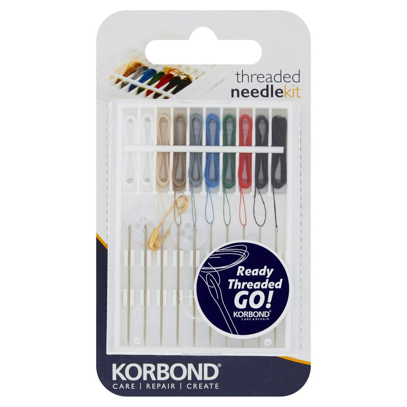Korbond Multi-Purpose Threaded Needle Kit for clothing repair, UK version