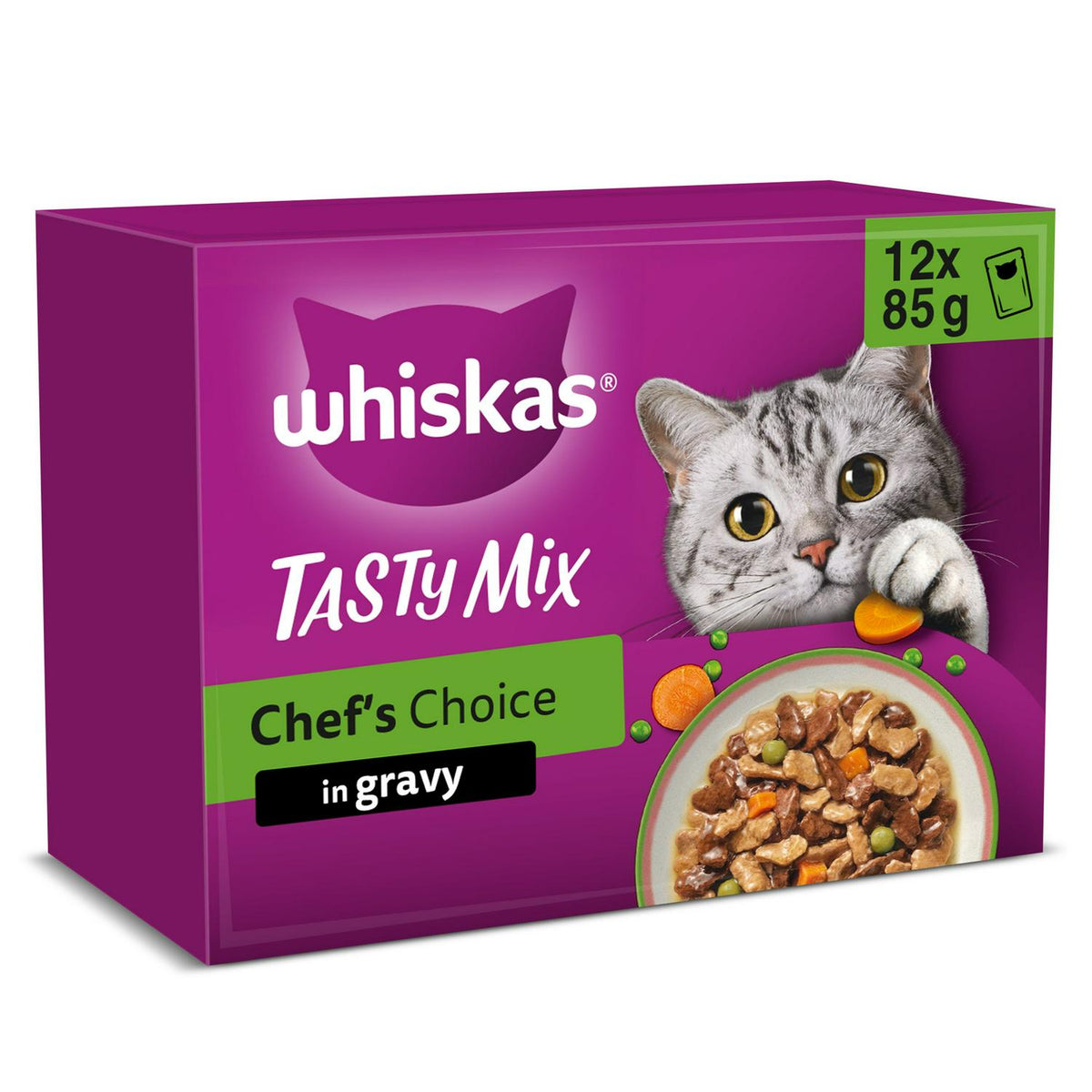Whiskas 1+ Chef's Choice Mix in Gravy Adult Wet Cat Food Pouches 12 x 85g