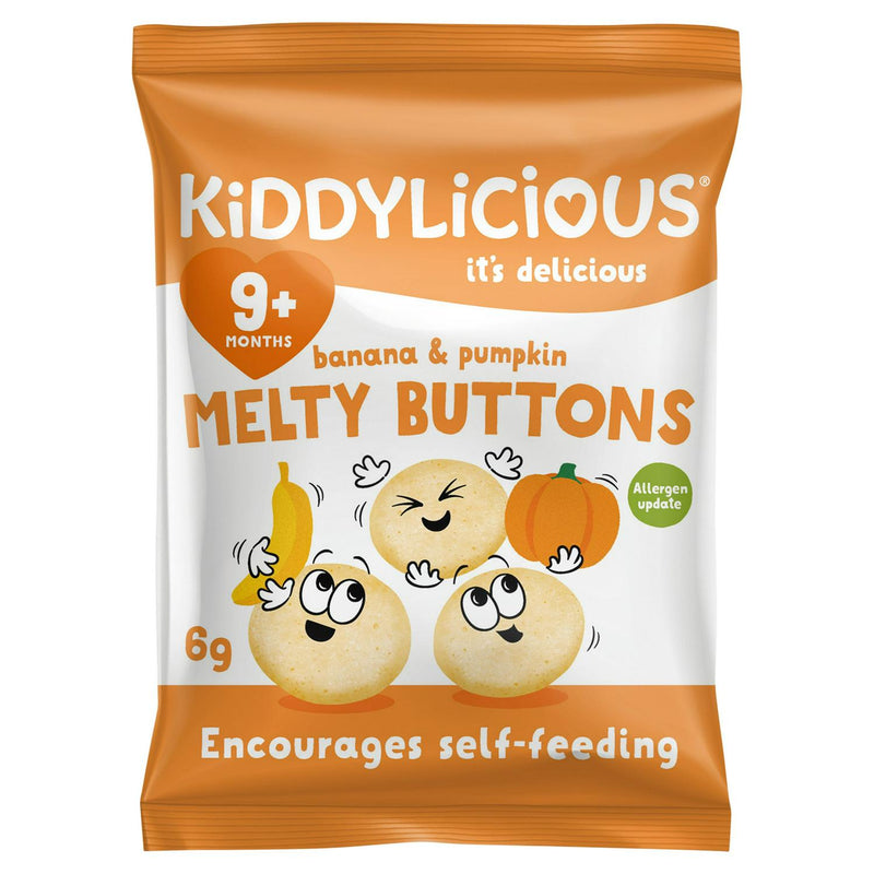 Kiddylicious melty buttons banana pumpkin 6g, imported from the UK