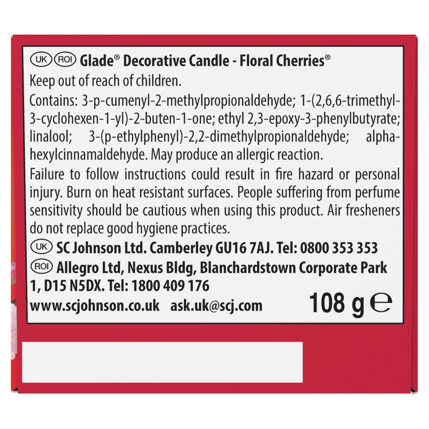 Glade scented candle Floral Cherries 108g, UK version