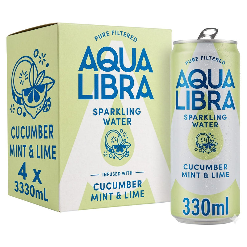 Aqua Libra Sparkling Water Cucumber Mint Lime 4x330ml - British product