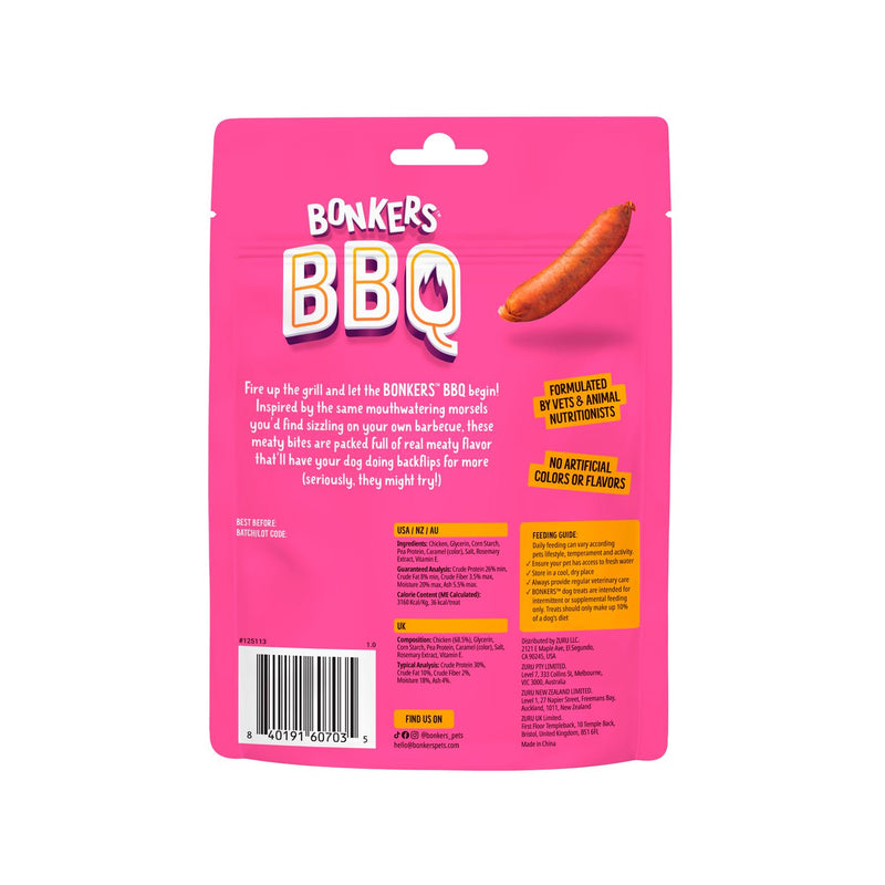 Bonkers BBQ chicken sausage dog treats 85g - British product
