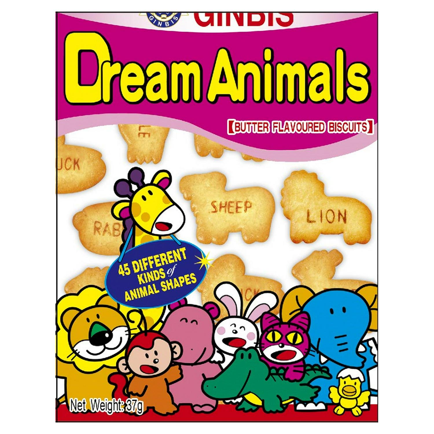 Ginbis Dream Animals butter biscuits 37g pack , UK version
