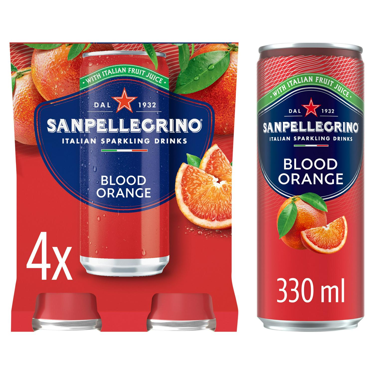 San Pellegrino Blood Orange Sparkling Drink 4 x 330ml cans (British brand)