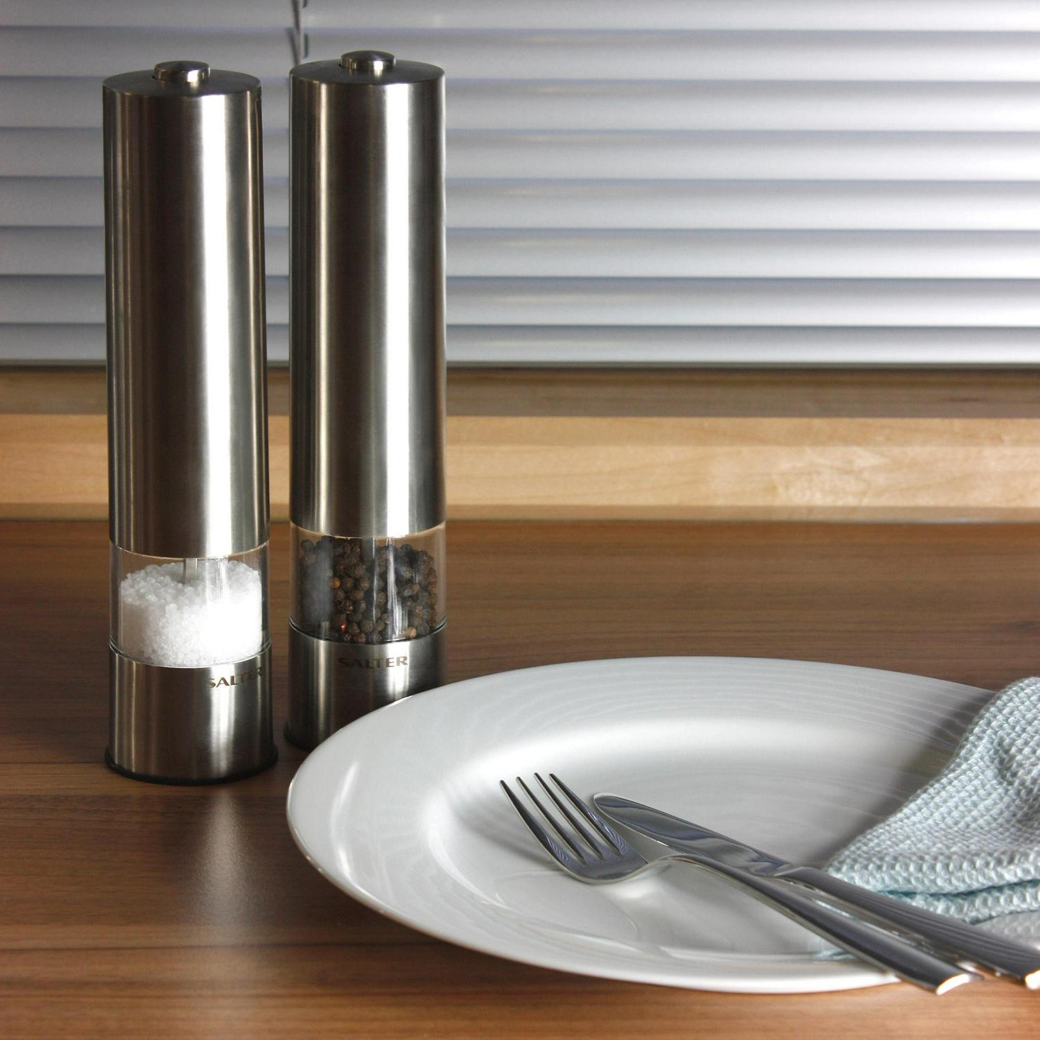 Salter Stainless Steel Mill Set Silver (British brand)
