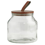 Habitat glass storage jar wood lid faux leather 2L, UK version
