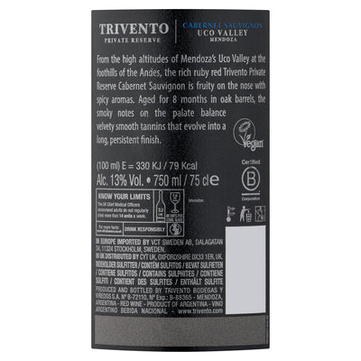 Sainsburys Trivento Private Reserve Cabernet Sauvignon Red Wine 75cl- Buy online at McGrocer