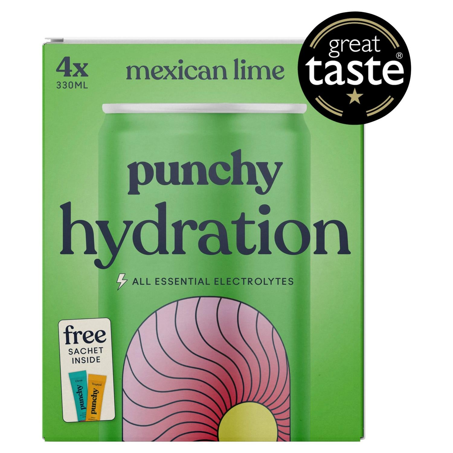 Punchy Mexican Lime Hydration Drink 4 x 330ml, imported from the UK