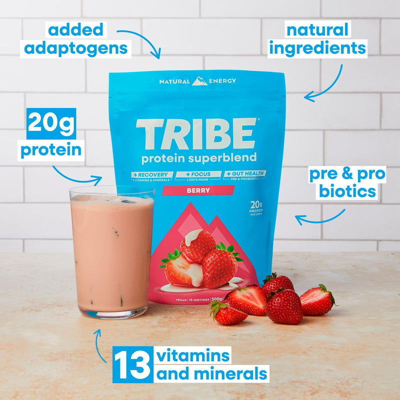 Tribe Berry Protein Superblend 500g Pouch (British brand)