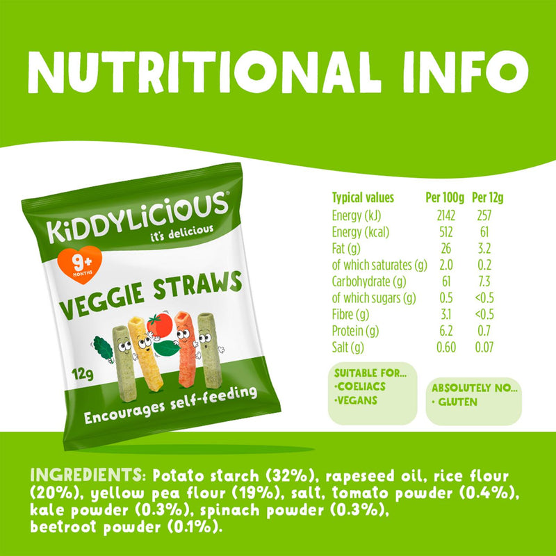 Kiddylicious Veggie Straws Baby Snacks 4x12g