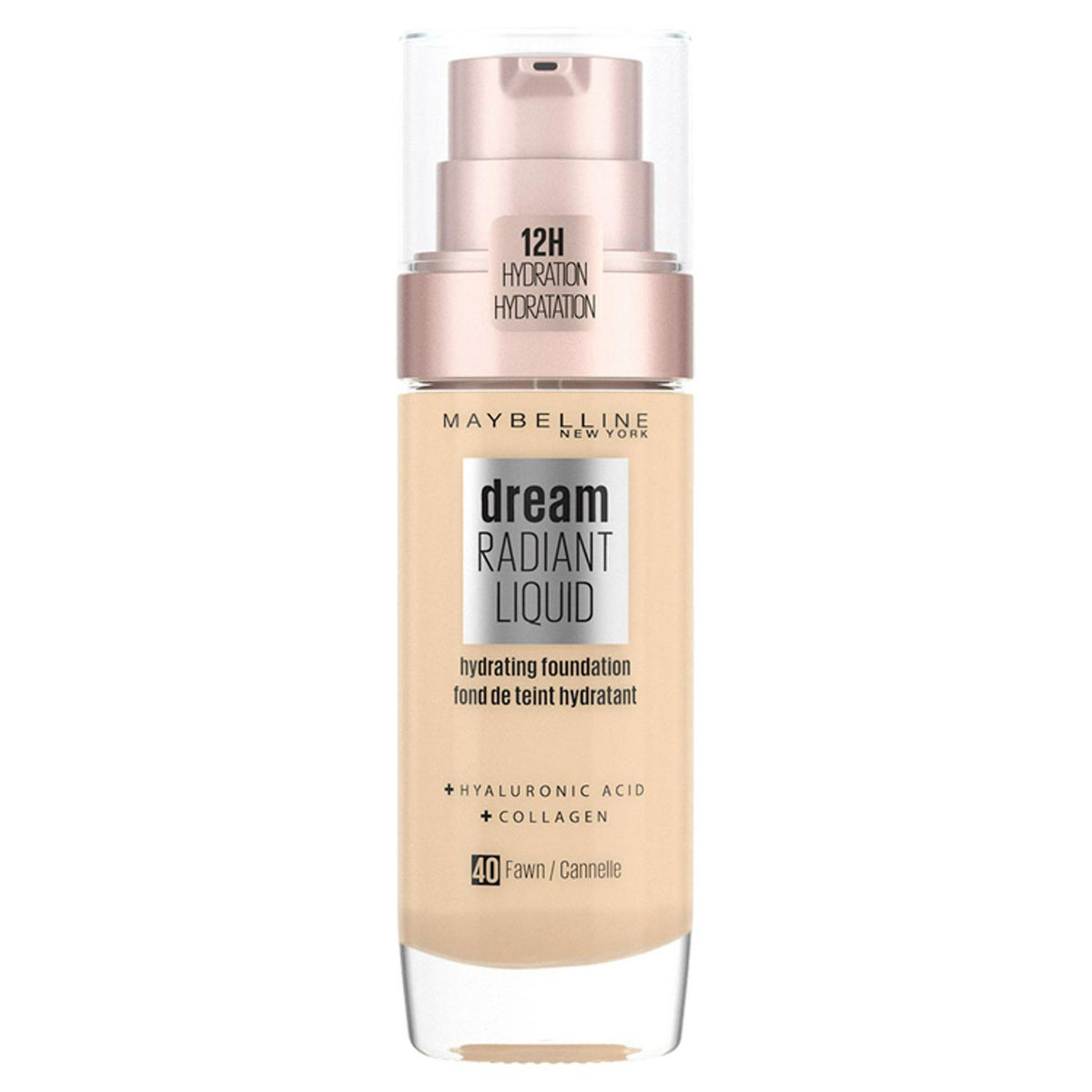 Radiant Liquid Foundation with Hyaluronic Acid and Collagen, Medium Coverage, 12-Hour Hydration, Shade 40 Fawn
