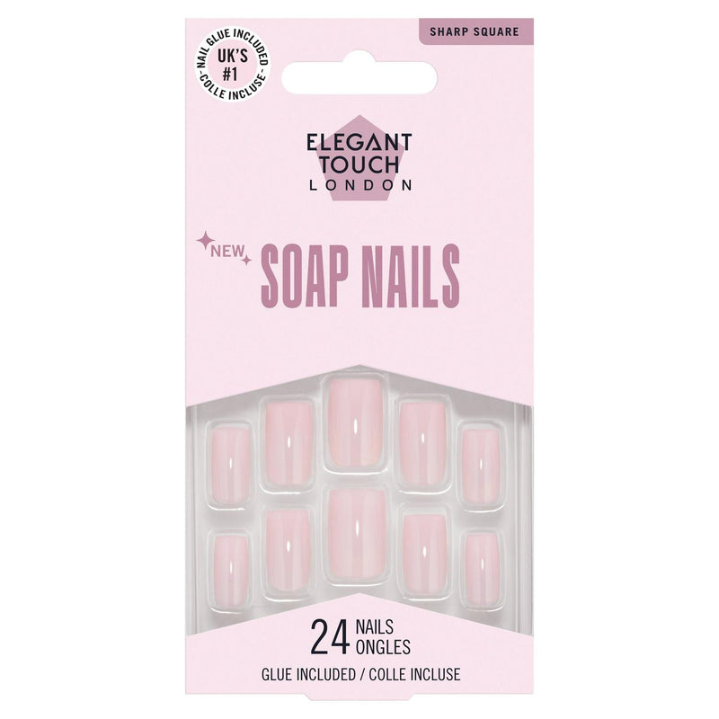 Vegan Soap Nails with Nail Glue - Sharp Square Shape, Pack of 24